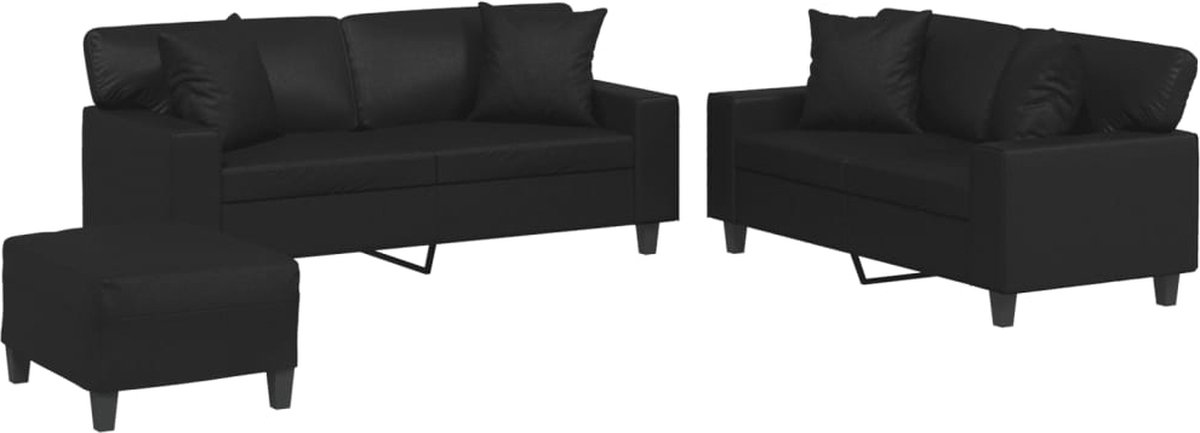 vidaXL - 3-delige - Loungeset - met - kussens - kunstleer - zwart