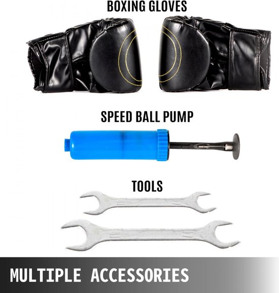 Professionele speedball platformset incl. draaikollager zwart en PU bokslamp medium zwart/geel - boksapparaat voor wandmontage