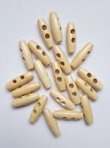 Knoop - knopen - hout - creme - 20 stuks - voor houtje-touwtje - knevel - toggle - 2 gaten - 3 cm