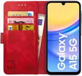 Rosso Element Book Case Wallet Hoesje Geschikt voor Samsung Galaxy A15 | Portemonnee | 3 Pasjes | Magneetsluiting | Stand Functie | Rood