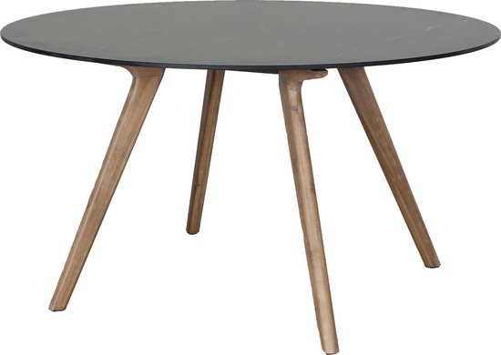 Ronde tuintafel Belvedere ø140cm | Black/Wood | Aluminium & Keramisch glas