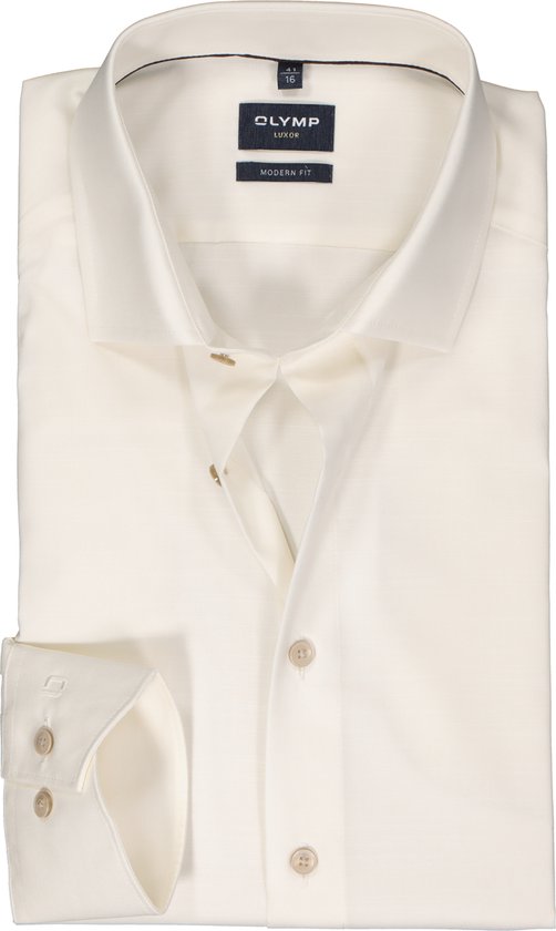 OLYMP modern fit overhemd - structuur - beige - Strijkvrij - Boordmaat: 42