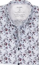 OLYMP 24/7 modern fit overhemd - tricot - lichtblauw met bloemen dessin - Strijkvriendelijk - Boordmaat: 46