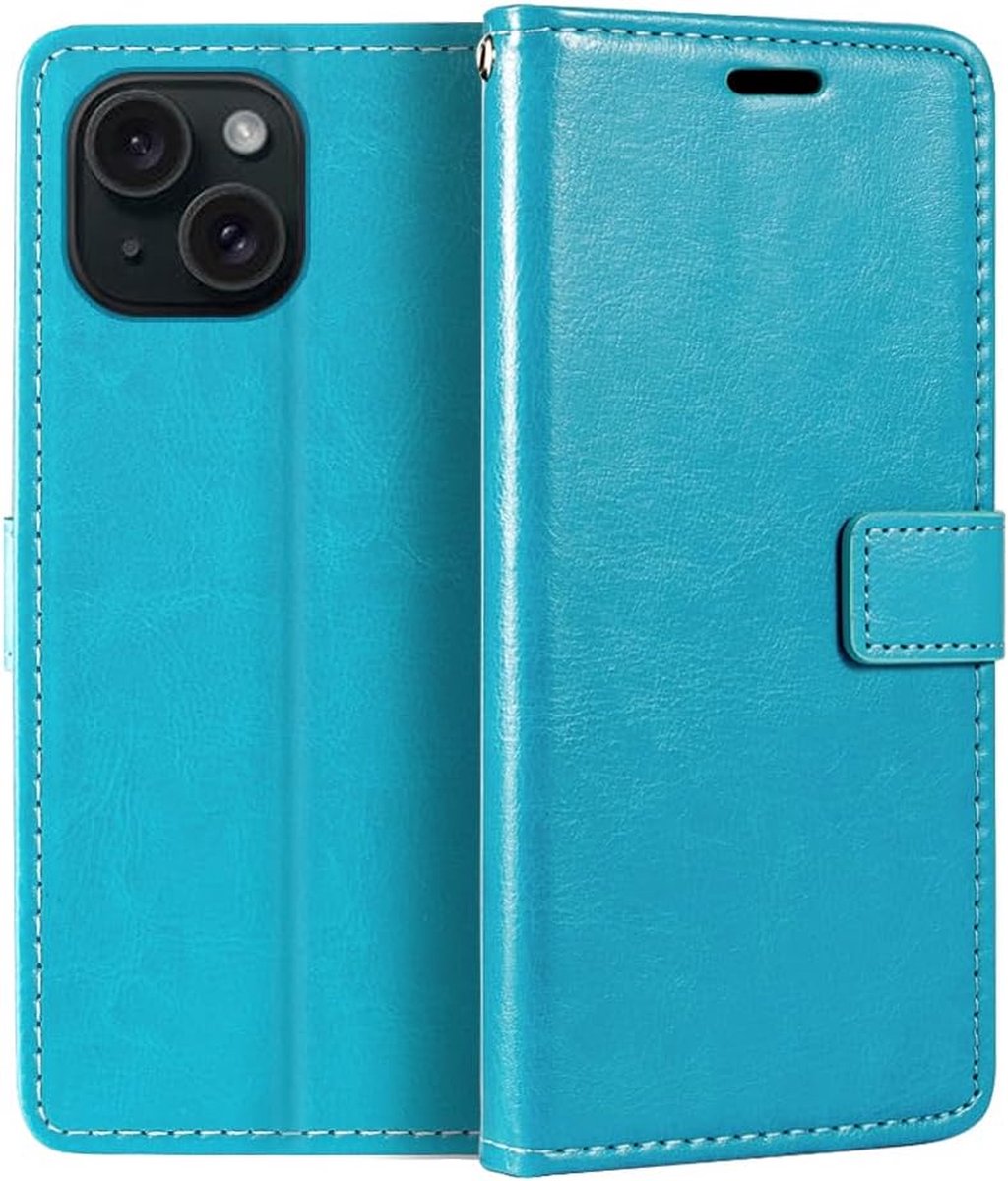 Portemonnee Book Case Hoesje Geschikt voor: iPhone 15 Plus - Turquoise