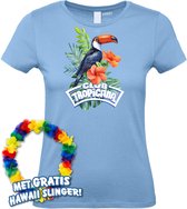 Dames t-shirt Toekan Tropical | Toppers in Concert 2024 | Club Tropicana | Hawaii Shirt | Ibiza Kleding | Lichtblauw Dames | maat XXL