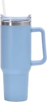 Le Cose HotHold Artistry-Tumbler met beker accessoires-Licht Blauw- 40oz-Travel Cup-RVS Thermosbeker met handvat en rietje - Drinkbeker To Go - Koffiebeker - 1.2 Liter - Thermosbeker - Travel Mug -Thermoskan- Thermosfles - Waterfles - Cadeautip