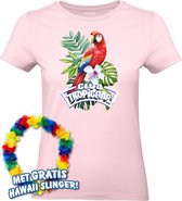Dames t-shirt Papegaai Tropical | Toppers in Concert 2024 | Club Tropicana | Hawaii Shirt | Ibiza Kleding | Lichtroze Dames | maat M