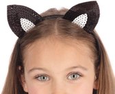 Rubies Verkleed diadeem katten oren - zwart - pailletten - voor kinderen