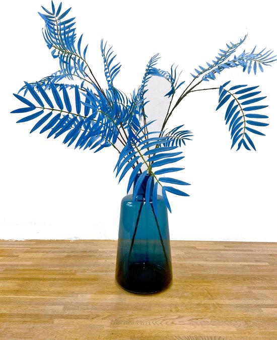 TableBloom - XL Blauwe Vaas met Kunst bladertakken -Kunstbloemen - Kunstplant - Tafel decoratie - Vensterbank decoratie