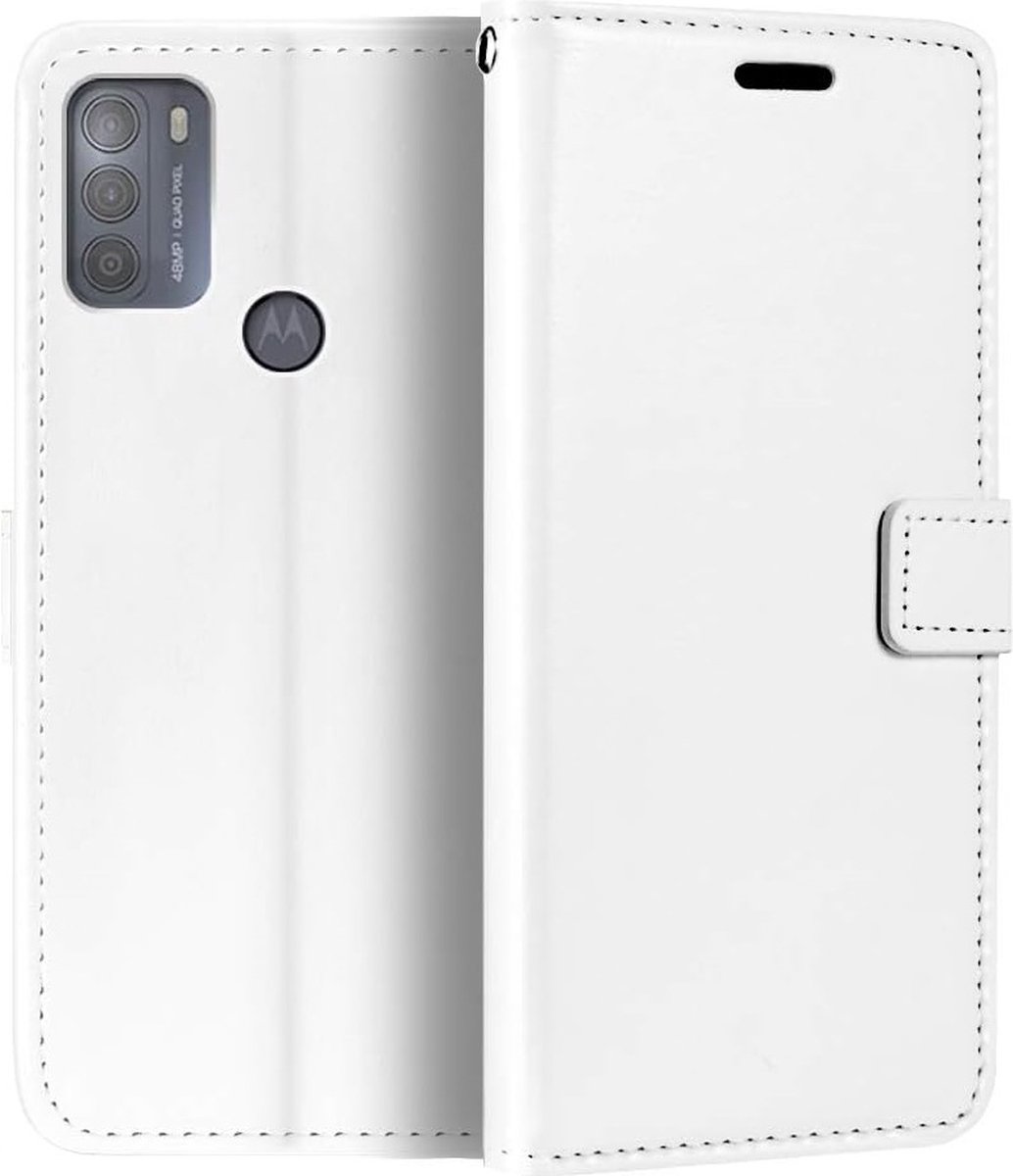 Portemonnee Book Case Hoesje Geschikt voor: Motorola Moto G50 - Wit