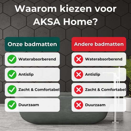 AKSA Home® Badmat 70x140 cm - Grote douchemat antislip - Badmat antislip - Badkamermat - Zwart - AKSA Home