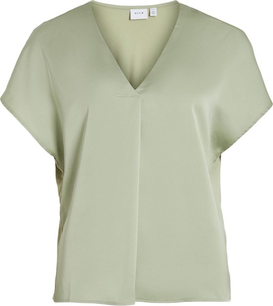 Vila T-shirt Viellette V-neck S/s Satin Top - No 14089239 Swamp Dames Maat - 42