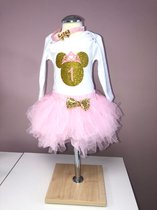 Verjaardagset meisje-verjaardag outfit meisje-eerste verjaardag kind-1 jaar-verjaardag kleedje meisje-tutu roze meisje-fotoshoot-minnie-cakesmash-muizen set-set Kelly (mt 80)