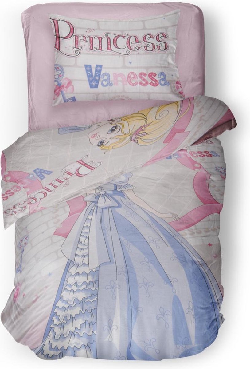 decoware Kinderdekbedovertrek Crown 140x220 cm - Katoen - Eenpersoons - Prinsessen Thema - Met Kussensloop Licht roze