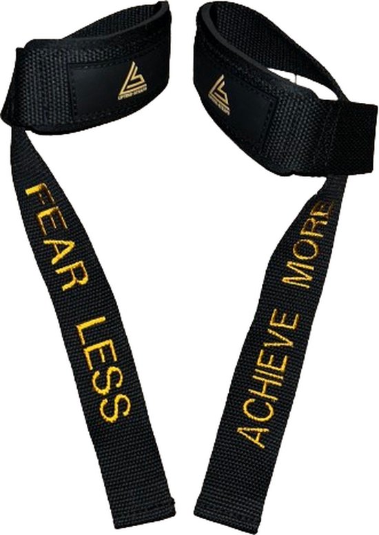 Lifting straps zwart met quote 100 polyester met padding deadlift straps bol