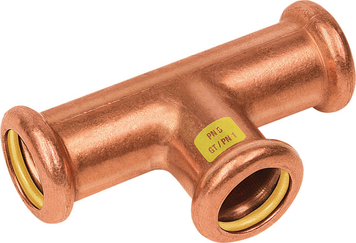 Bonfix Pressfitting roodkoper GAS T-koppeling - verlopend 22x22x18 - 3 x press - (m-profiel)