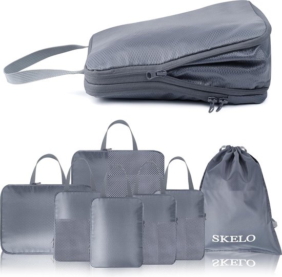 SYEXDZON Compressie Packing Cubes voor Koffers, 8pcs Uitbreidbare Travel Packing Cubes voor Rugzak, Travel Organizer voor carry-on bagage (Beige