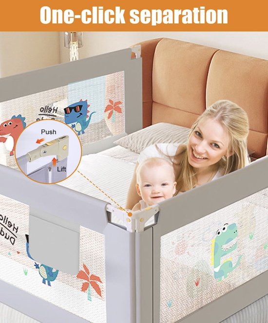 Cecaylie 1 x valbescherming voor kinderen, in hoogte verstelbaar 70-98 cm, valbescherming voor kinderen, kinderbedhek met luchtig net, stabiele constructie, grijs