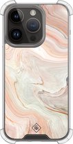 Casimoda® hoesje - Geschikt voor iPhone 13 Pro - Marmer Waves - Shockproof case - Extra sterk - TPU/polycarbonaat - Bruin/beige, Transparant