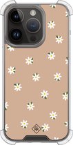 Casimoda® hoesje - Geschikt voor iPhone 13 Pro - Sweet Daisies - Shockproof case - Extra sterk - TPU/polycarbonaat - Bruin/beige, Transparant