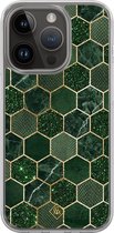 Casimoda® hoesje - Geschikt voor iPhone 13 Pro - Kubus Groen - 2-in-1 case - Schokbestendig - Geometrisch patroon - Verhoogde randen - Groen, Transparant