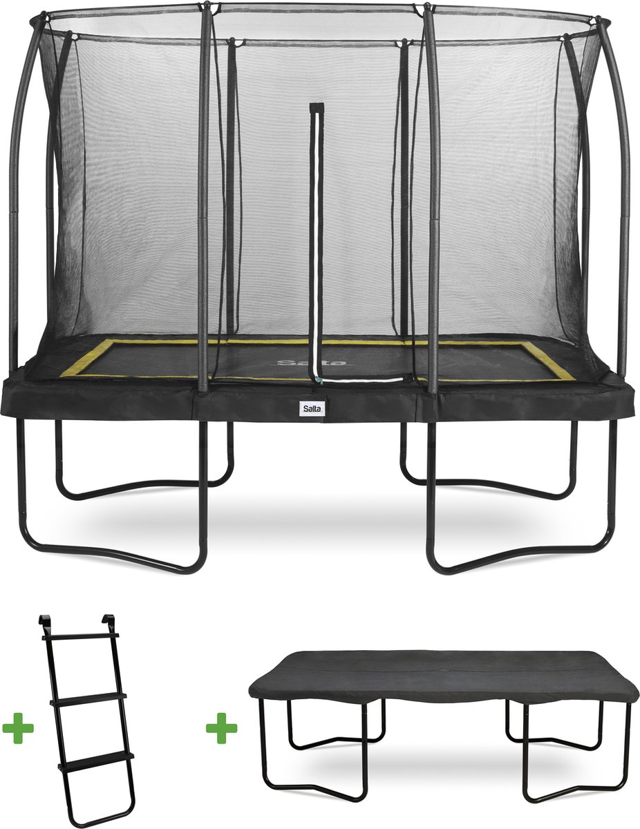 Salta Comfort Edition - Trampoline - Inclusief veiligheidsnet, ladder en afdekhoes - 214 x 153 cm - Zwart