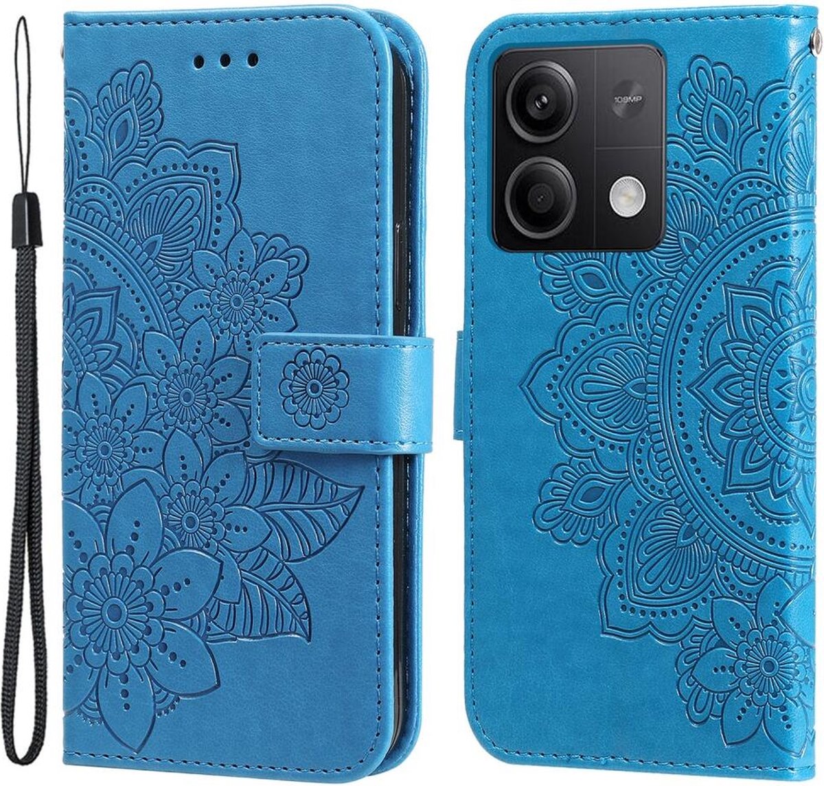 Xiaomi Redmi Note 13 5G Hoesje Bloemen Print Wallet Book Case Blauw
