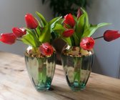 Kunstbloemen met vaas | Kunst tulpen | Vaas met bloemen | Rode tulpen | Moederdag | Cadeau voor haar | Bloemen voor op de balie | Kind en diervriendelijke bloemen