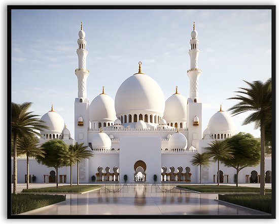 Moskee wit islam moslim fotolijst met glas 50 x 70 cm - Prachtige kwaliteit - moslim - moskee - islam - Glazen plaat - inclusief ophangsysteem - Poster - Foto op hoge kwaliteit uitgeprint
