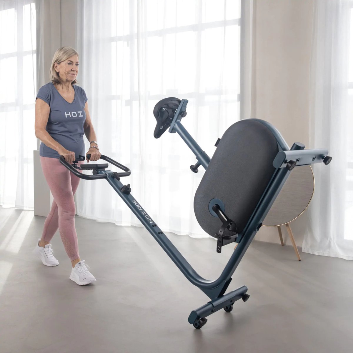 Afbeelding 3 van Kettler HOI Ride+ Ergometer BLUEBERRY GREEN – Professionele Hometrainer voor Duurtraining | 25-350 Watt | 20 Trainingsprogramma’s | Compatibel met Kinomap | LCD Display