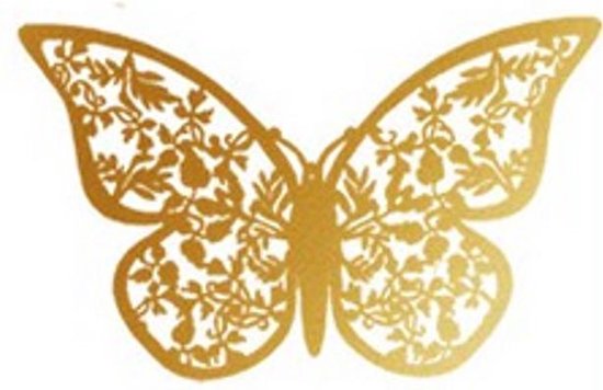 New Age Devi - Beaux Stickers muraux papillons 3D - Couleur or - Look dentelle et métal - Muursticker mural papillon