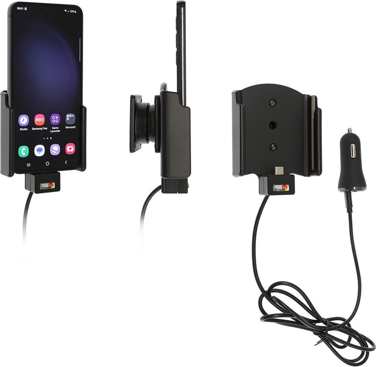 Brodit houder geschikt voor Samsung Galaxy S23 Actieve houder met 12V USB plug