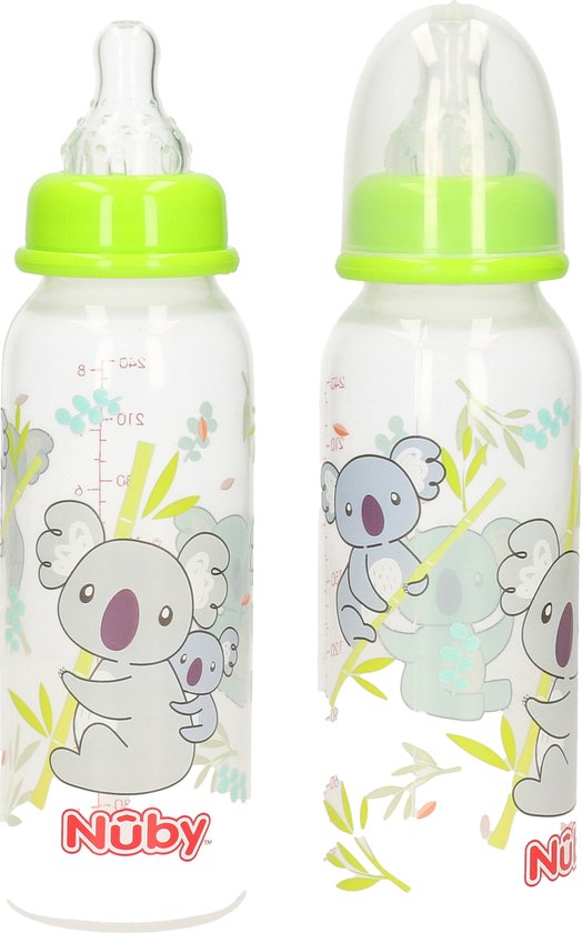 2x stuks groene Nuby baby drinkfles 240 ml - voedingsflessen babies