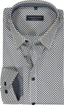 CASA MODA Sport comfort fit overhemd - popeline - blauw - beige - grijs en wit dessin - Strijkvriendelijk - Boordmaat: 51/52