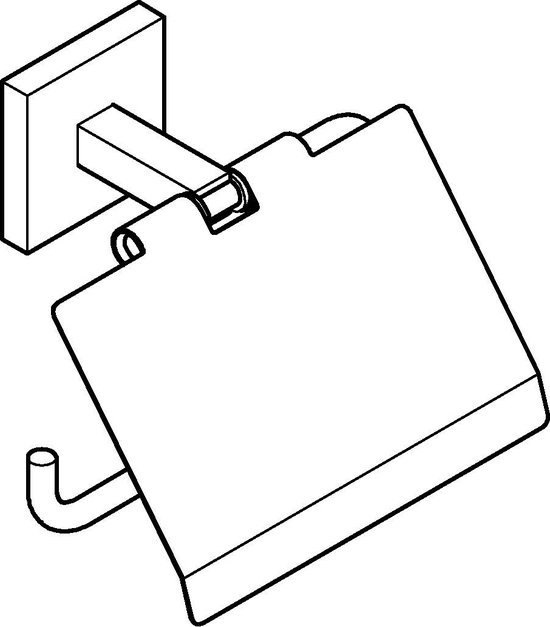 Schematische weergave van matzwarte toiletrolhouder met deksel.