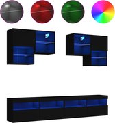 vidaXL - 6-delige - Tv-wandmeubelset - met - LED-verlichting - zwart