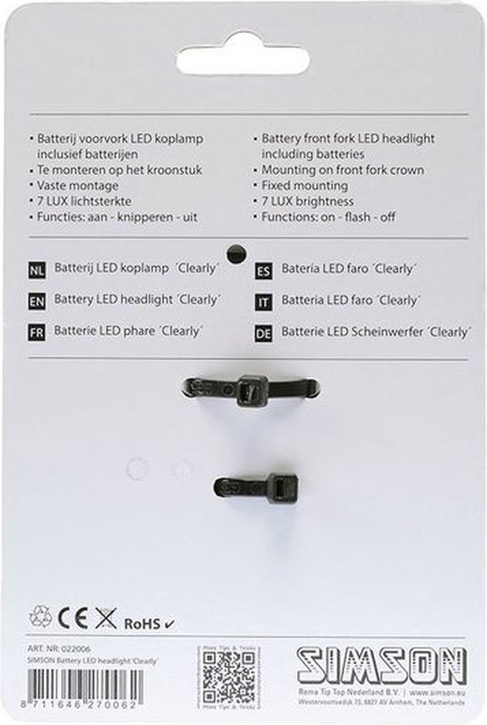 Simson Compacte LED koplamp - 7 LUX - Voorvorkmontage - Inclusief AAA batterijen — afbeelding 3