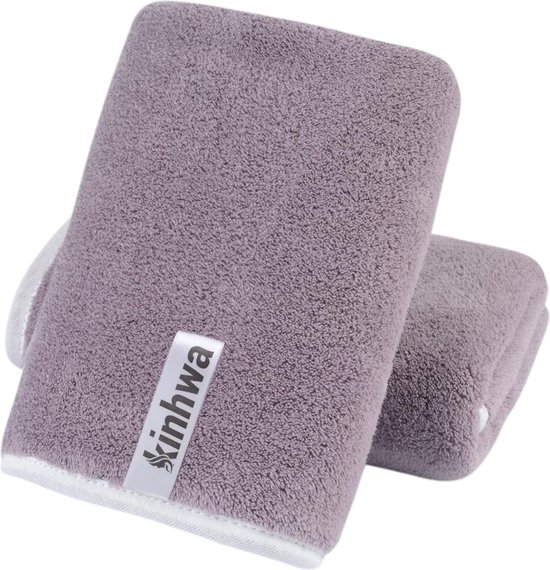 Set van 2 microvezel handdoeken, sterk waterabsorberende microvezelhanddoek, microvezel badhanddoek, super zachte douchehanddoeken, sneldrogend en absorberend, 40 cm x 76 cm, violet