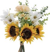 Kunstbloemen, zonnebloemen, kunstplanten, bloemen, decoratie, kunstbloemen, zijden bloemstukken voor thuis, boeket, bruiloft, tuin, festival, decoratie (geel en wit)