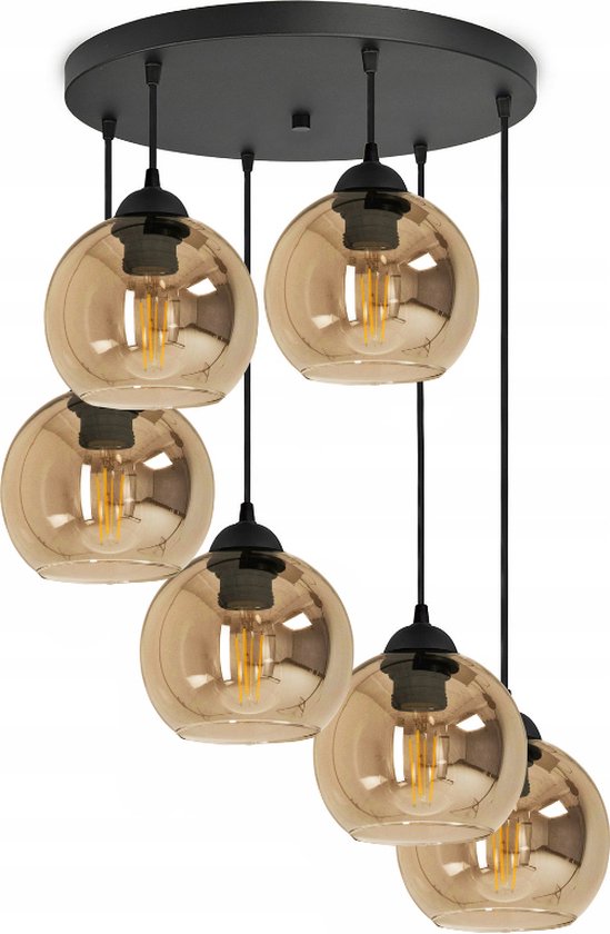 Suspension Lampe ampoule - Série Glass - 6 lumières - Ambre - 6 ampoules