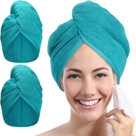 Microvezel handdoek haartulband: set van 2 haartulband microvezel haarhanddoeken lange krullen hoofddoeken snel absorberend met knop sneldrogend voor dames kinderen