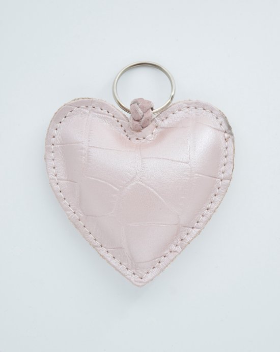 LittleLeather, Sleutelhanger hart, kroko parelmoer roze - tassenhanger - echt leder - handgemaakt - cadeau - accessoires - valentijn - moederdag - sinterklaas - kerst - schoencadeau - kerstcadeau