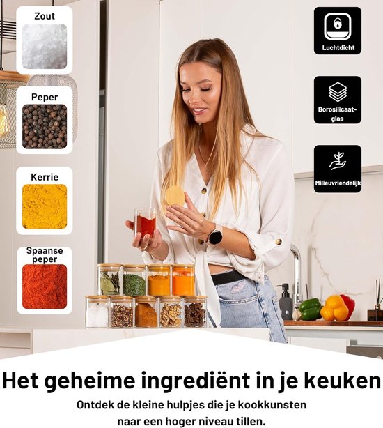 Set Van 3 Premium Kruidenpotjes, Luchtdichte Kruidenpotjes, Voor Het Perfect Bewaren Van Kruiden In De Keuken