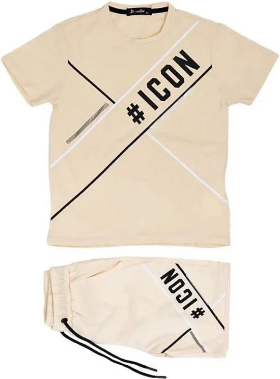 Set Icon Hashtag - T-shirt met short - beige - maat 122/128