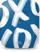 xoxo Wildhearts hoesje geschikt voor Airpods 1/2 - Can't Talk Now Blue - Ook als telefoonhoesje verkrijgbaar - schokbestendige case geschikt voor Airpod 1 en 2 - koptelefoon case - Beschermhoes met tekst opdruk - print - blauw / wit