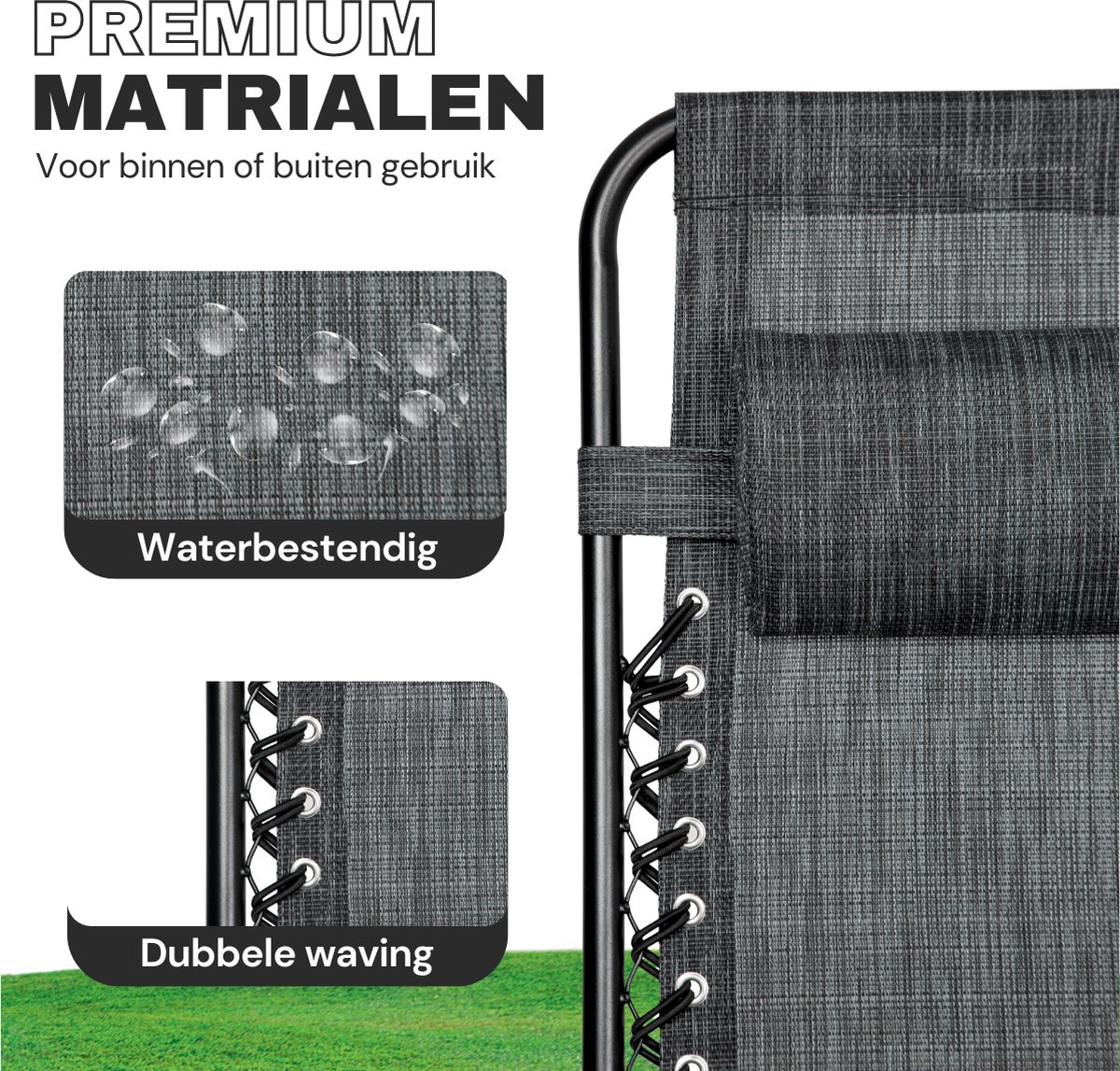 Vaive Luxe Tuinstoelen Duoset - Verstelbare Tuinstoel en Ligstoel - 30°-90° Verstelbaar - Tuin - Metaal - Zwart thumbnail 3
