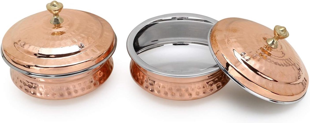 Set De Service Indien Zap Impex - 3 Pièces Acier Inoxydable Et Cuivre - Karahi + Réchaud + Cuillère