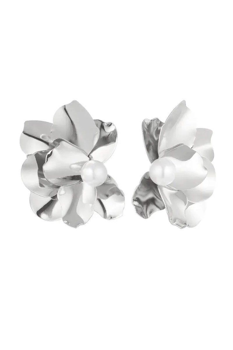 Oorbelsteker bloem met parel - zilver