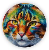 Kat - Kleurrijk schilderij - Muurcirkel huisdier - Muurdecoratie industrieel - Wandcirkel - Kantoor accessoires - 40 x 40 cm 3mm