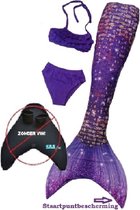 Zeemeermin staart los| Mermaid staart met bikiniset | Purple Glow | maat 140 | Zonder monovin geleverd | Nieuw model 2024!